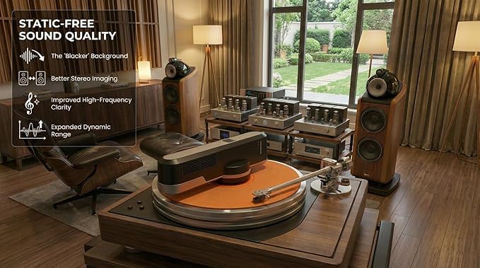 HumminGuru Orbit Static Remover for Vinyl Records, Vinyl Record Cleaner Machine Removes Static Charge Evenly, 360° LP Rotating Ionizer, Anti-Static Turntable Record Player Accessories Cleaning Kit