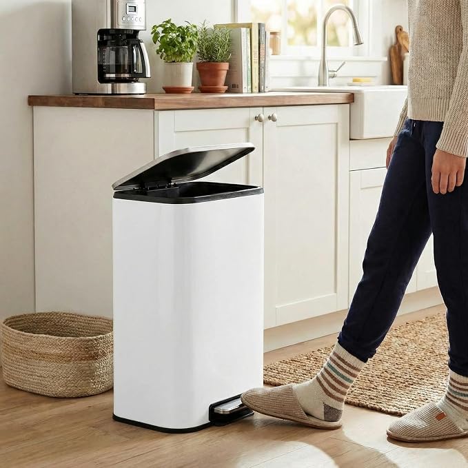8 Gal/13.2 Gal Stainless Steel Kitchen Trash Can, Step Garbage Can with Soft-Close Lid & Removable Inner Bucket, Fingerprint-Proof Waste Bin with Wide Non-Slip Pedal for Home Office Bathroom