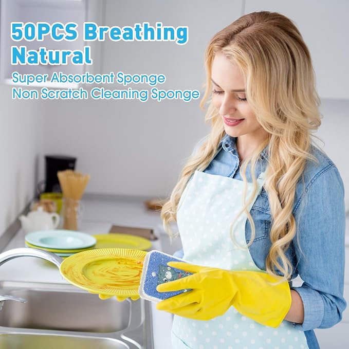 Maxdot 50 Counts Compressed Cellulose Sponges Bulk Cat Style Natural Kitchen Compostable Non Scratch Dish Sponges for Washing Dishes, Cleaning Countertop Sink, Kids DIY