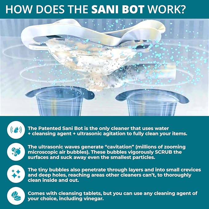 Sani Bot D3 Sleep Gear Cleaning – Cleaner with 60 Tablets, Ideal for Home Use and Sleep Gear, Mask, Hose Maintenance – Stainless Steel Reservoir 3 Liter Tank (9.8" w x 6.9" h x 3.1" d)