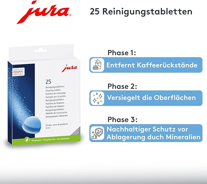 Jura 3-Phase Cleaning Tablets 25045 For All Jura Espresso Machines and Automatic Coffee Centers - 25-Count