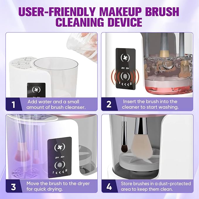 Electric Makeup Brush Cleaner, 3 IN 1 Automatic Brush Cleaning Machine with Cleaning & Drying, Portable USB Deep Cleaning Makeup Brush Dryer for All Size Beauty Makeup Brush Set (White)