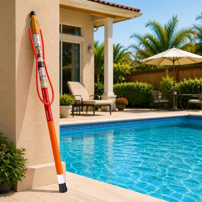 15FT Telescopic Pool Rescue Pole with Safety Hook, Fiberglass Water Safety Equipment for Pools, Docks, Marinas & Lakefront Properties, Emergency Rescue Tool for Homes, Resorts & Community Facilities | Essential Water Safety Equipment