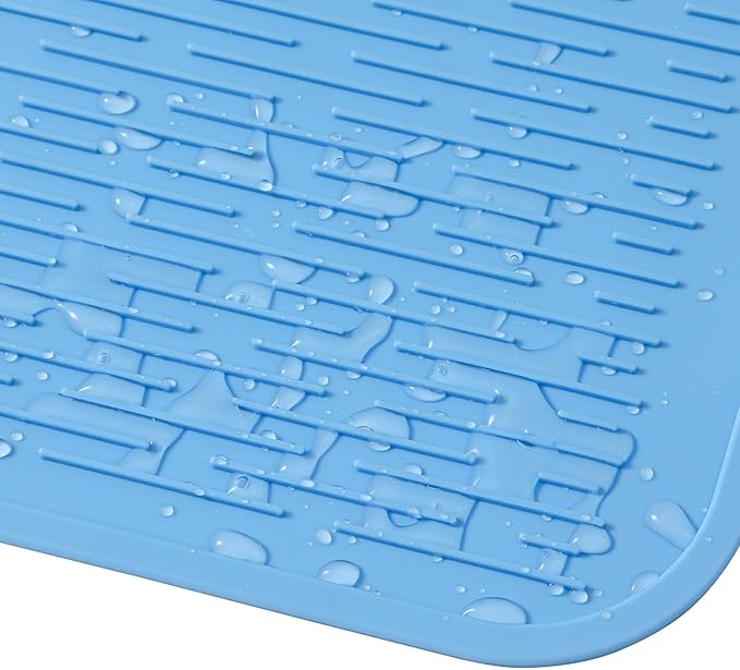 MicoYang Silicone Dish Drying Mat for Multiple Usage,Easy clean,Eco-friendly,Heat-resistant Silicone Mat for Kitchen Counter or Sink,Refrigerator or Drawer Liner Light Blue 3XL 28 inches x 18 inches