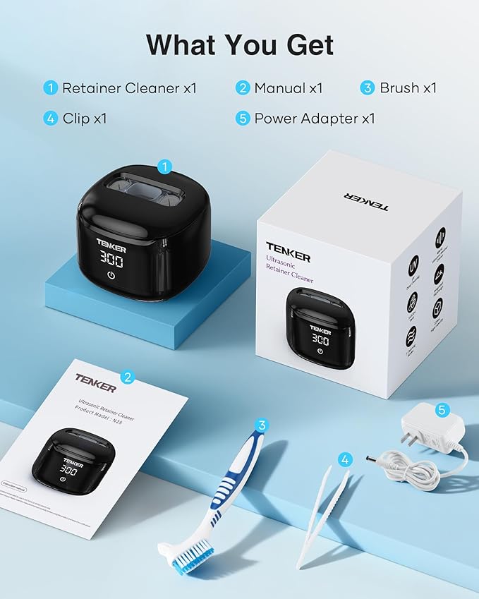 Retainer Cleaner Machine, Dental Cleaning Pod for Night Guards, Mouth Guards, Aligner, Braces, Toothbrush, Jewelry, Dentures