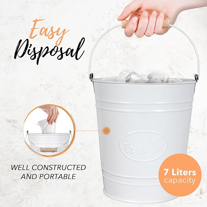 Autumn Alley Rustic Farmhouse White Bathroom Trash Can and Toilet Brush Set – Bathroom Accessories for Modern Farmhouse Charm, White Trash Can with Toilet Brush and Holder, 2 Gal. Capacity