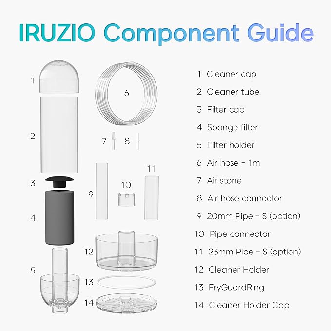 Aquarium Cleaner 2-in-1 – Small V2 (7–10.6 in Water Depth) | Air Pump Powered | Removes Debris on Top of the Substrate | Reduces Floating Fine Particles
