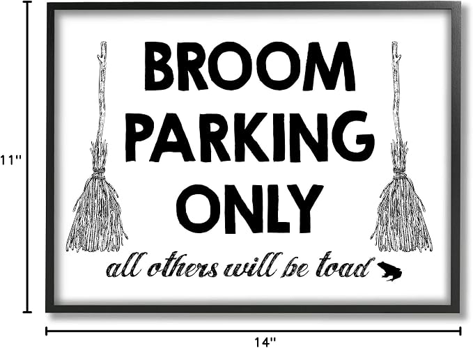 'Broom Parking Witty Halloween Witch Phrase'| Framed Giclee Art | Stupell Industries | Black, 14 x 11 Inches, Easy to Hang and Sturdy, Made in USA, by Lettered and Lined