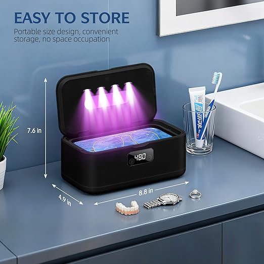 Ultrasonic Jewelry Cleaner, 50Khz Jewelry Cleaner Ultrasonic Machine for Jewelry, Eyeglasses, Rings, Watch Strap, Dentures, 24oz - 304 Stainless Steel Tank, Digital Timer, 5 Cleaning Modes(Black)
