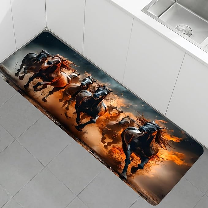 WODEJIA Non Slip Bath Rugs Sponge Foam for Bathroom,Flannel Mat Rug for Living Room, Absorbent MatS for Forlaundry Room and Kitchen,Galloping Steed Welcome Mat 59x24 Inches