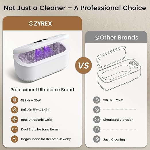 48Khz Ultrasonic Jewelry Cleaner, 30W Ultrasonic Cleaner with UV Lights and Dual Brush Ports, 3Modes Jewelry Cleaner Ultrasonic Machine with Digital Timer, 12OZ for Eyeglasse, Denture, Jewelry Cleaner