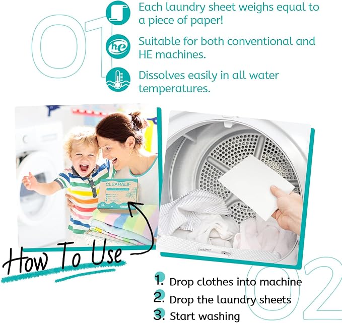 CLEARALIF Laundry Detergent Sheets, Fresh ocean, 160 Load, CLEARALIF Laundry Detergent Strips Eco Friendly & Hypoallergenic