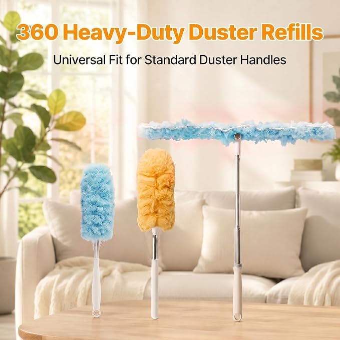 30PCS Duster Refills Compatible with Swiffer Dusters, 360 Heavy Duty Duster with 2 Extendable Handles for Ceiling Fan & Everyday Cleaning, Microfiber Duster for High Ceilings, Lamps, Furniture, Blinds