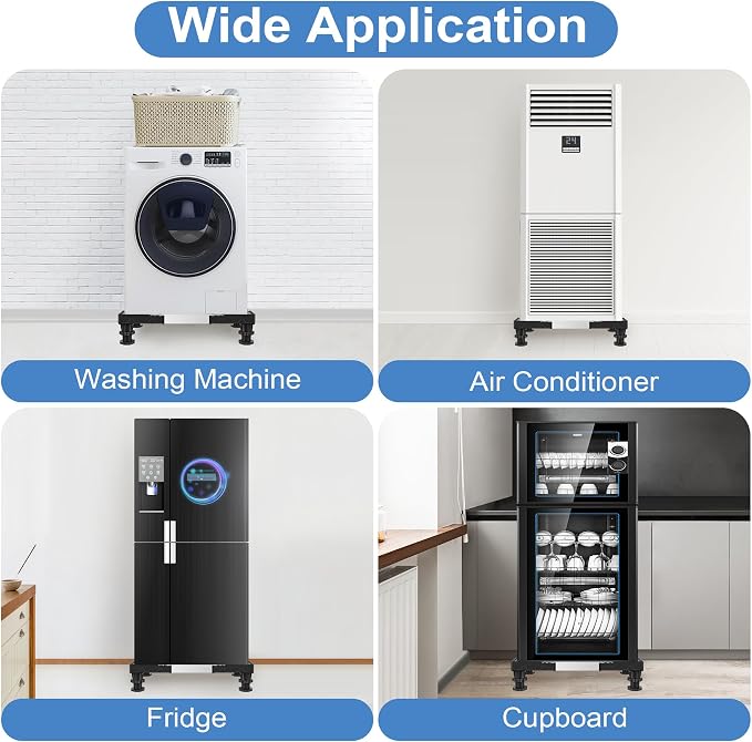 ToLanbbt Mini Fridge Stand Adjustable Height 4.1"-5.1" Washer and Dryer Stand Base with 4 Strong Feet Washing Machine Universal Stand Pedestal for 16"-24" Furniture Portable Appliance, Black