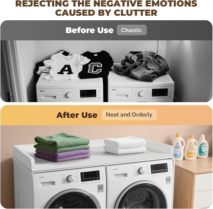 FAHKNS Washer Dryer Countertop - Wood Laundry Washer Dryer Topper with Anti-Slip Mat, 54" Width Waterproof Laundry Room Organization, Light & Save Space, White