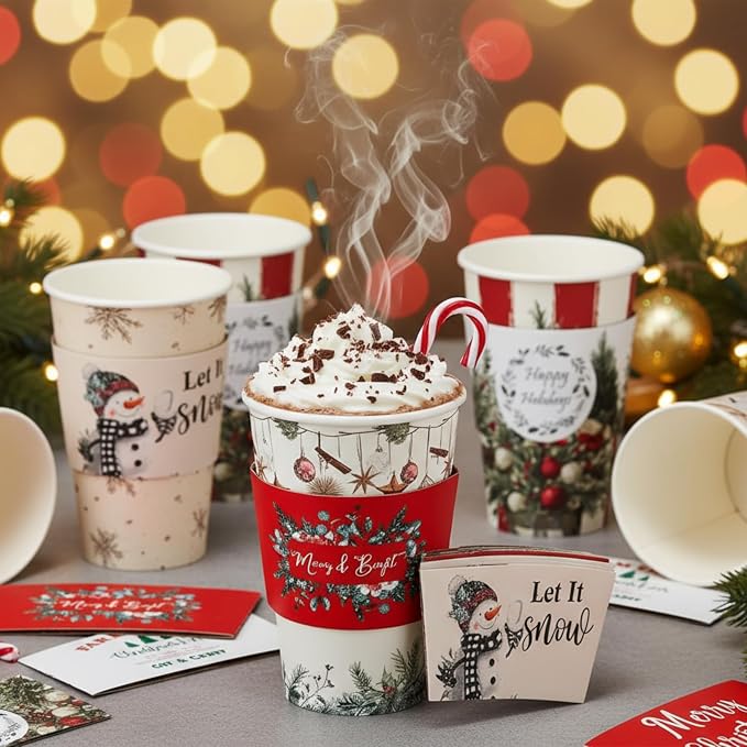 36 Sets/ 108 Pcs Christmas Tree Paper Cups 16 oz Disposable Coffee Cups with Lids and Sleeves Xmas Hot Cocoa Coffee Mug for Cold Drinks Hot Chocolate Christmas Party Supplies