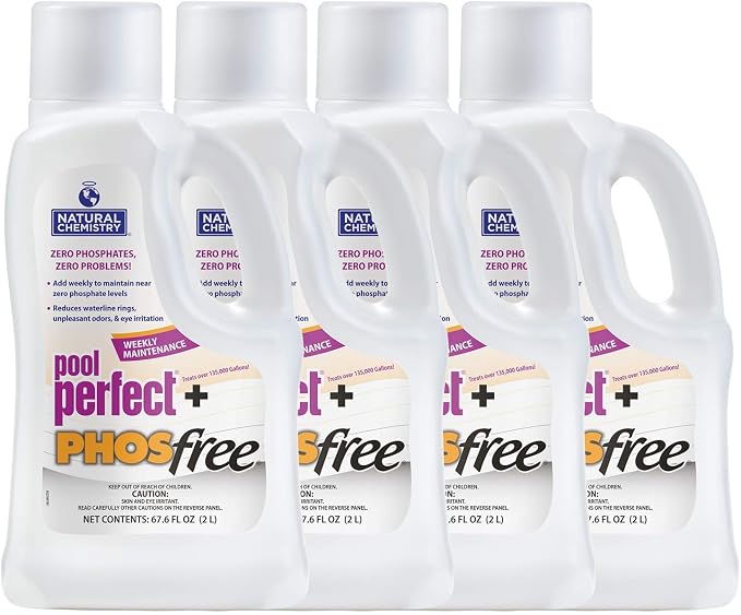 Natural Chemistry Pool Perfect + Phosfree, 2 Liter, 4 Pack | Phosphate Remover, Reduces Waterline Rings, Unpleasant Odors & Eye Irritation