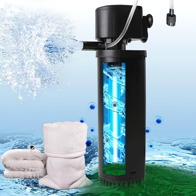 400GPH Fish Tank Filter, UV Aquarium Filter for 55-150 Gallon Turtle Tank Filter Powerful Internal Pump for Cold Plunge Saltwater Cloudywater Clear and Algae Green Killing Machine