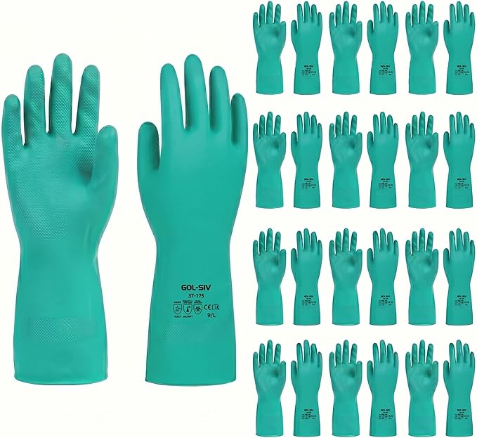 Chemical Resistant Nitrile Gloves 12 Pairs,Green Industrial Safety Work Gloves