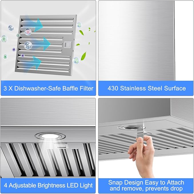 36 inch Island Range Hood Ceiling Mount 1200 CFM with 4-Speed Gesture Sensing & Touch Control, Ducted/Ductless Stainless Steel Kitchen Stove Vent Hoods with 4 LED Lights, Timer,Dishwasher-Safe Filters