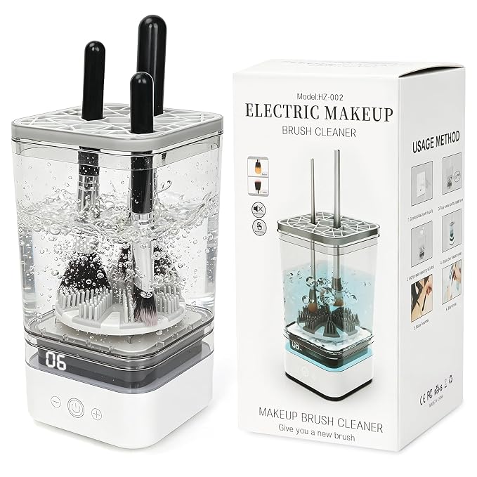 Automatic Electric Makeup Brush Cleaner with Deep-Cleaning Silicone Scrubbers, USB Powered, Fits All Brush Sizes (Eyeshadow, Blush, Foundation), Fast & Easy to Use, Keep Brushes Spotless