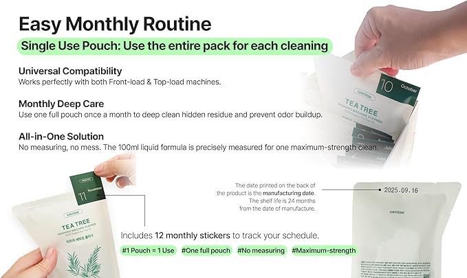Washing Machine Cleaner – Liquid Cleaner for Front-Load & Top-Load Machines, Odor & Detergent Residue Care, Eco-Friendly, Gentle on Drum (3.38 fl oz)