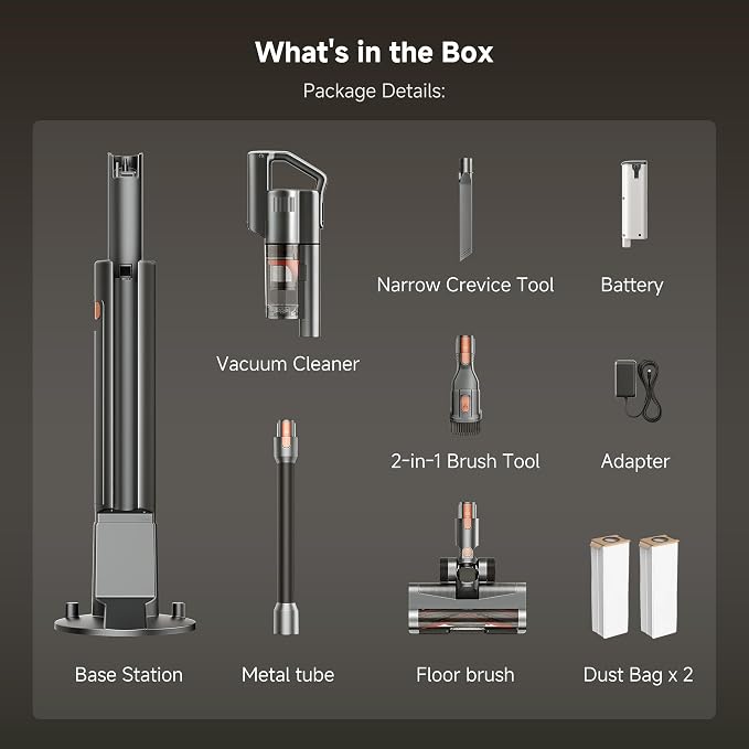 uwant V500 Cordless Vacuum Cleaner with Auto Empty&Auto Dust Scrap System, 7-Layer HEPA Filtration, Anti-Tangle Brush, Stick Vacuum for Pet Hair, Hard Floors, Carpet,Grey