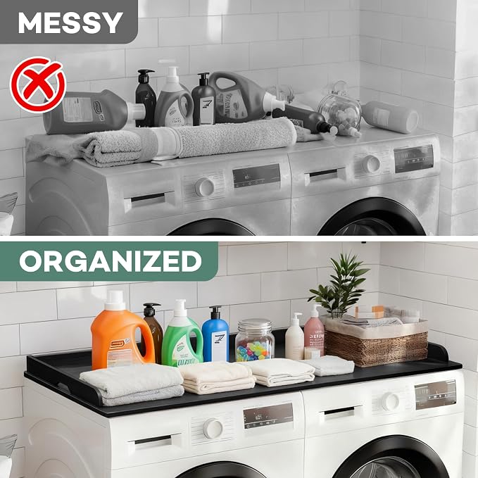Washer Dryer Countertop, 54 x 27.5 Inch Washer Dryer Topper, Laundry Topper for Washer and Dryer, No Installation MDF Top with Raised Edge, Black