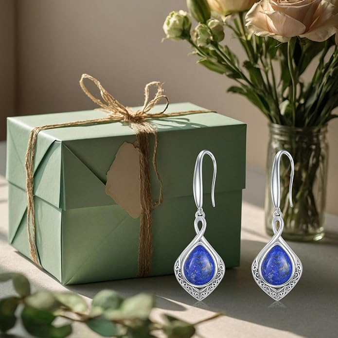 PELOVNY Celtic Knot Filigree Earrings for Women 925 Sterling Silver Moss Agate/Birthstone Infinity Earrings Birthday Christmas Jewelry Gifts for Mom Daughter Wife Sister