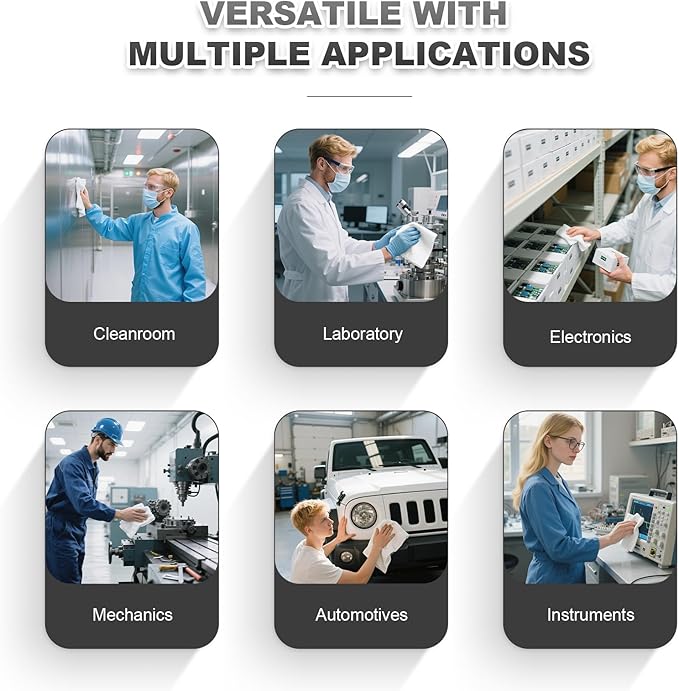 Cleanroom Wipers 4"x4"(400 Pcs, 100% Polyester, Class 100, 120GSM) Double Knit 100% Lint Free Cloths with Ultra-fine Filaments, Laser Sealed Edge Ultra-Soft Wipers
