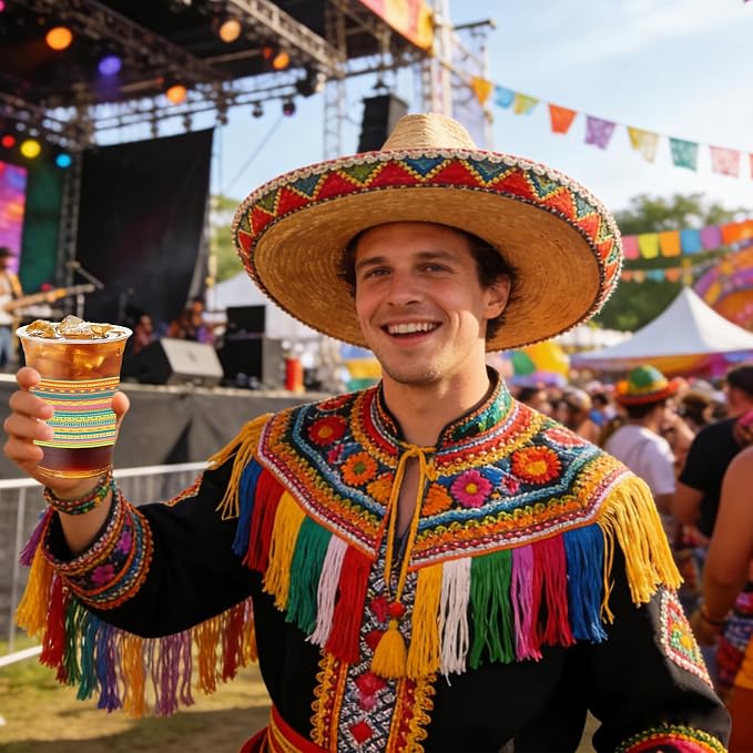 100Pcs Mexican Plastic Party Cups, 12oz Fiesta Disposable Clear Cups Margarita Cinco De Mayo Cup for Party Decorations, Mexico Taco Carnival, Birthday Party Drinking Supplies