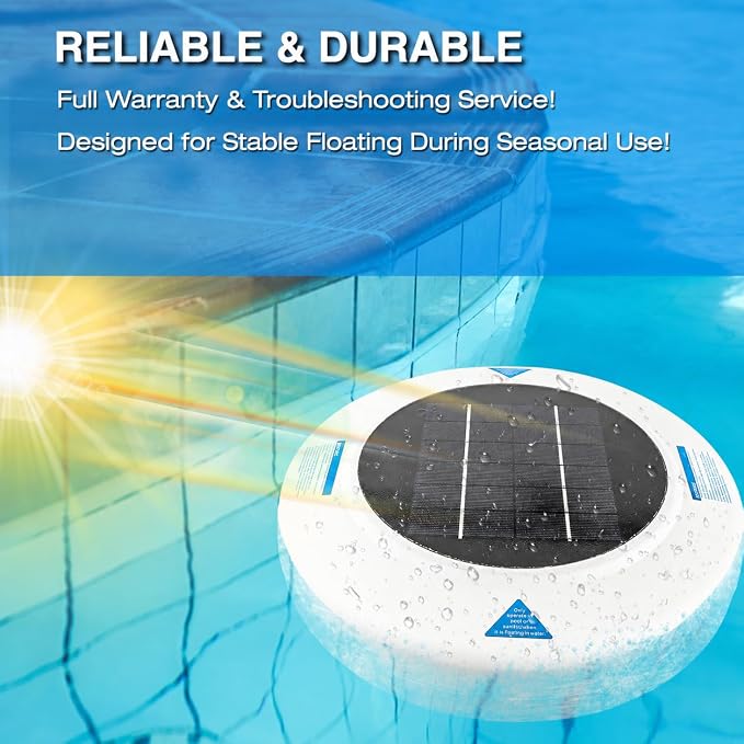 Solar Pool Water Care System for Above Ground & Inground Pools Up to 45,000 Gallons – Floating Solar-Powered Pool Maintenance Device with Copper Anode & Oversized Solar Panel