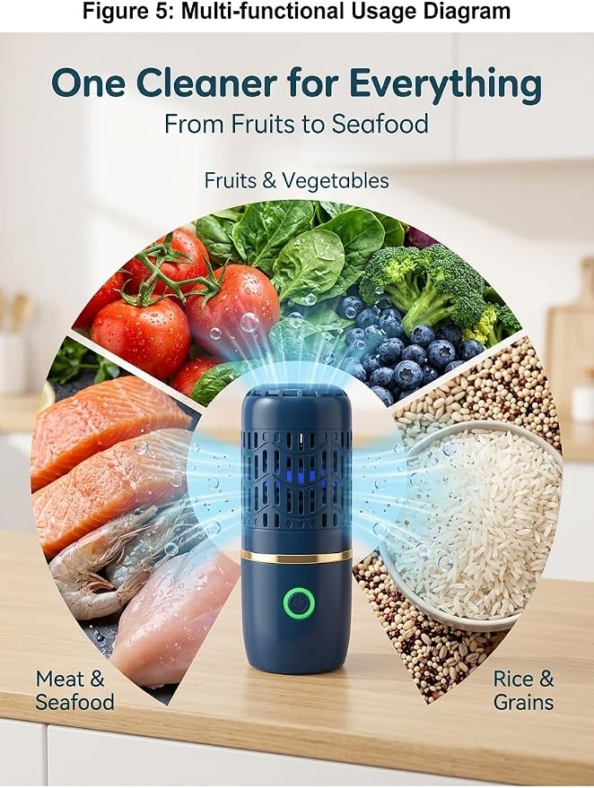 Cleaner Desinfectante Fruit Device Ultrasonic Vegetable Brush Fresh Purifier Clean Machine Washer Wash Bowl USB Wireless Pure Food Seafood Extend Water-Proof Freshness Rice Meat