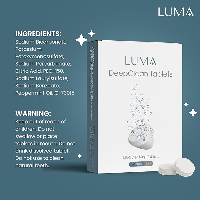 DeepClean Tablets for LumaPod – Retainer & Dental Appliance Cleaning Tablets – Mint Formula – Compatible with Ultrasonic Cleaners – For Retainers, Aligners, Dentures & Mouth Guards – 30 Count