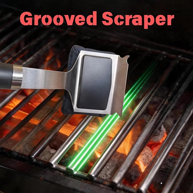 Grill Brush for Outdoor Grill Bristle Free - Reinforced Grill Cleaner Scraper BBQ Brush - Replaceable Head Barbecue Grill Cleaning Brush - Safe BBQ Accessories Grill Tools (Black)