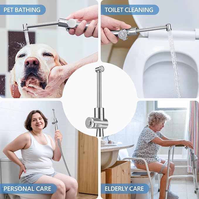 SPACEREST Handheld Bidet Sprayer for Toilet, Leak-Proof Stainless Steel Bidet Attachment for Toilet, Adjustable Spray Angle & Water Pressure, Toilet Sprayer for Personal Care, Postpartum (Silver)