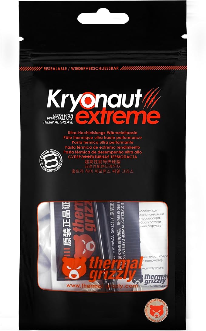 Thermal Grizzly Kryonaut Extreme - 2 Gram - Extremely High Performance Thermal Paste with 12 Cleaning Wipes 6 Wet & 6 Dry- for Maximum Thermal Conductivity While Overclocking CPU/GPU/PS4/PS5/Xbox