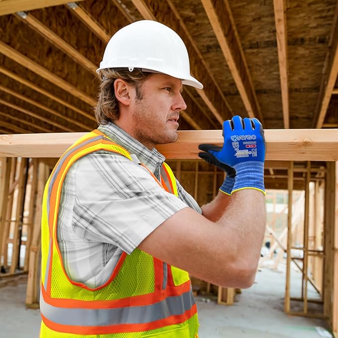 KAYGO Safety Work Gloves MicroFoam Nitrile Coated, 3 Pairs KG19NB,Seamless Knit Nylon Glove with full fingers Touchscreen, Ideal for Automotive,Warehouse,Construction (X-Large, Blue)