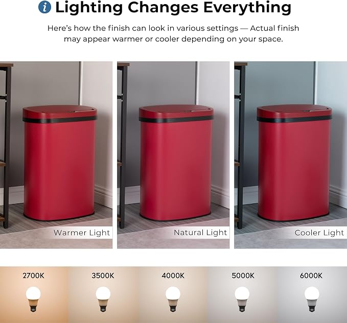 Furniture of America Verbena 13 Gallon Metal Household Trash Can with Motion Sensor Lid for Kitchen, Red