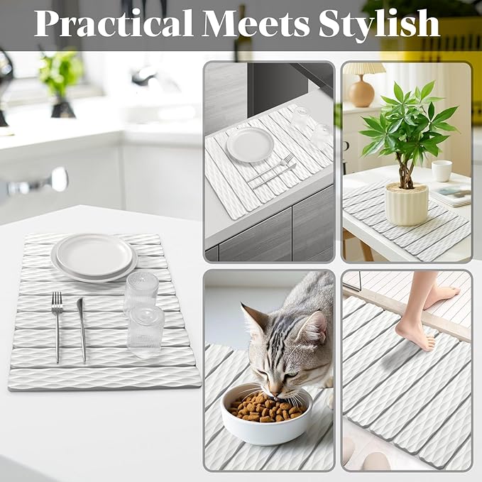Large Stone Dish Drying Mats for Kitchen Counter, 24"(L)×16"(W) Ripple - Pattern, Fast Drying Collapsible Dish Drying Mat, Eco-Friendly Absorbent Diatomaceous Earth Mats for Match Any Countertop