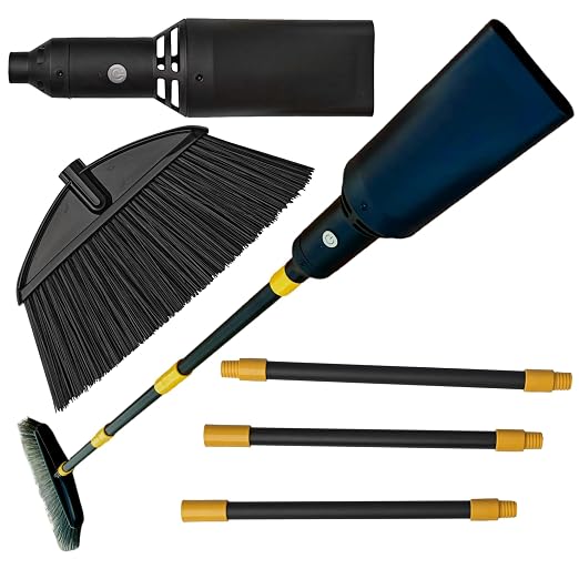 Outdoor Broom with Built-in Lightweight Rechargeable Cordless Mini Leaf Blower | Small Leaf Blower & Air Stick Blower Broom for Patio, Deck, Balcony, RV