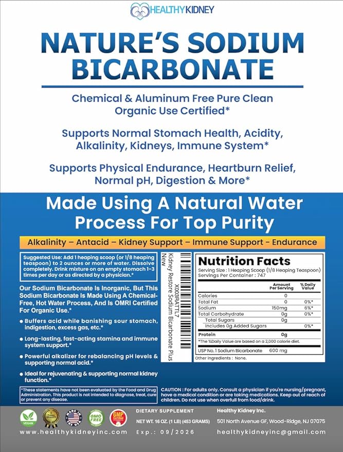 Nature’s Sodium Bicarbonate Organic Use Aluminum Free Baking Soda. No Chemical Pure Baking Soda Powder For Health & Wellness. Sodium Bicarbonate 1lb