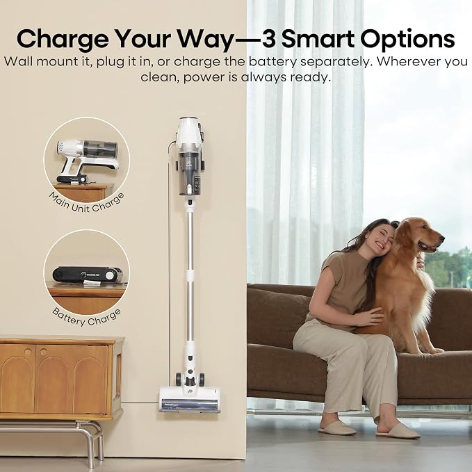 ElecKeys Cordless Vacuum Cleaner, 580W 48KPA Vacuum Cleaners for Home, 65Mins Stick Vacuum with LED Display, Anti-Tangle & Self-Standing Wireless Vacuum, Vacuum Cleaner for Pet Hair Carpets Hard Floor