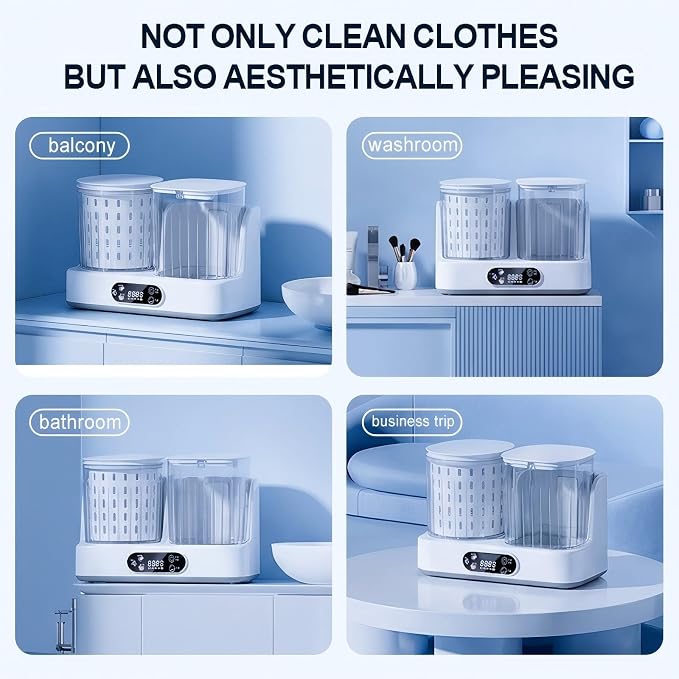 Automatic Underwear Washing Machine with 8000mAh Battery, 3L Portable Mini Washing Machine and Spin Dryer for Underwear, Socks, Baby Clothes, Travel Laundry Machine with Auto Water Supply & Drainage