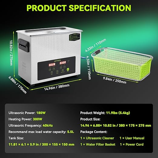 6L Commercial Ultrasonic Cleaner, ECO Mode, Heating, Degas Mode, ECO Energy-Saving Ultrasonic Cleaning Machine Excellent for Labs,Carburetor,Jewelry,Dentures,Automotive & Industrial Parts.