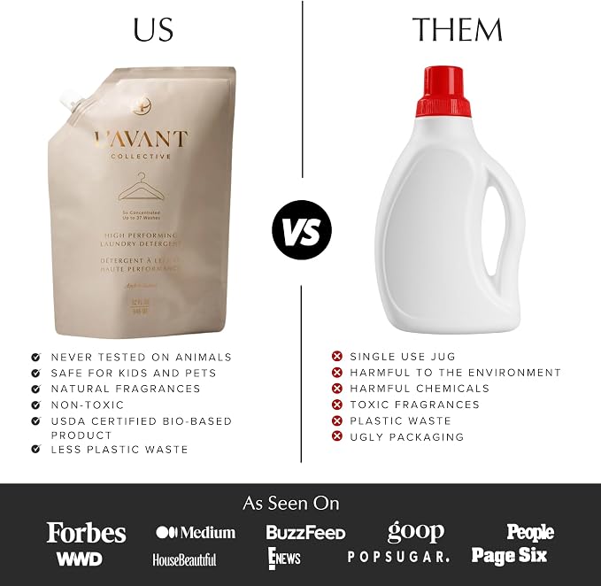 L'AVANT Collective Luxury Laundry Detergent Refill | Eco-Friendly, 75% Less Plastic | Ambre Santal | Natural Non-Toxic Liquid Laundry Soap with Enzymes | Plant-Based, HE Compatible | 32 oz