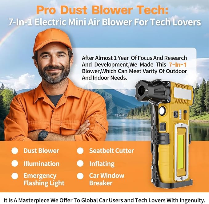 Compressed Air Duster, Cordless Rechargeable 7-in-1 Blower with 8000mAh Battery & 300000RPM, Variable Speed Electric Dust Remover for Keyboard PC Computer Car Vents Electronics Cleaning