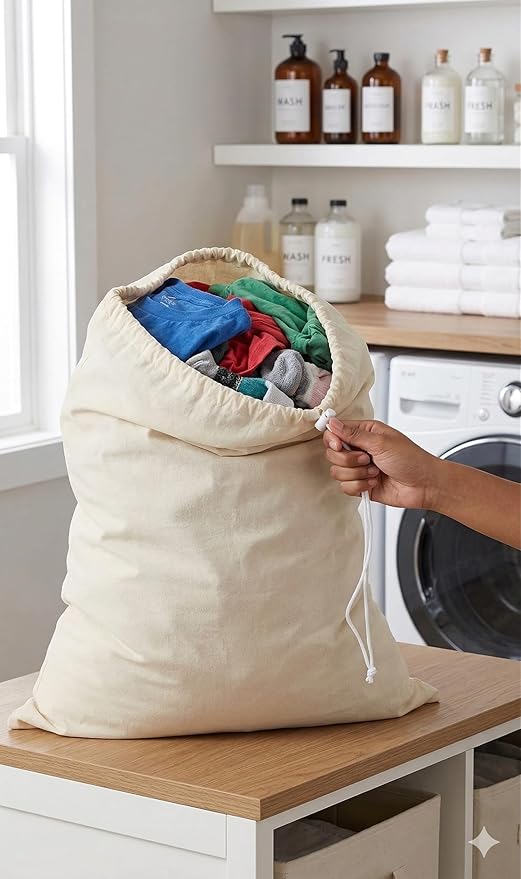 Urban Villa Extra Large Canvas Laundry Bag 28x36 Inches, 100% Cotton Drawstring Laundry Sack, Machine Washable Reusable Hamper Liner for Dorm, Travel & Home (1 Pack)