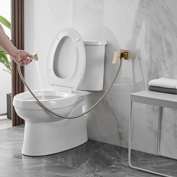 BWE Gold Handheld Toilet Bidet Sprayer Kit with Adjustable Pressure | | Adults & Kids & Pets Cleaning| Hot & Cold Water Control | Leak Resistant Design | Easy Install