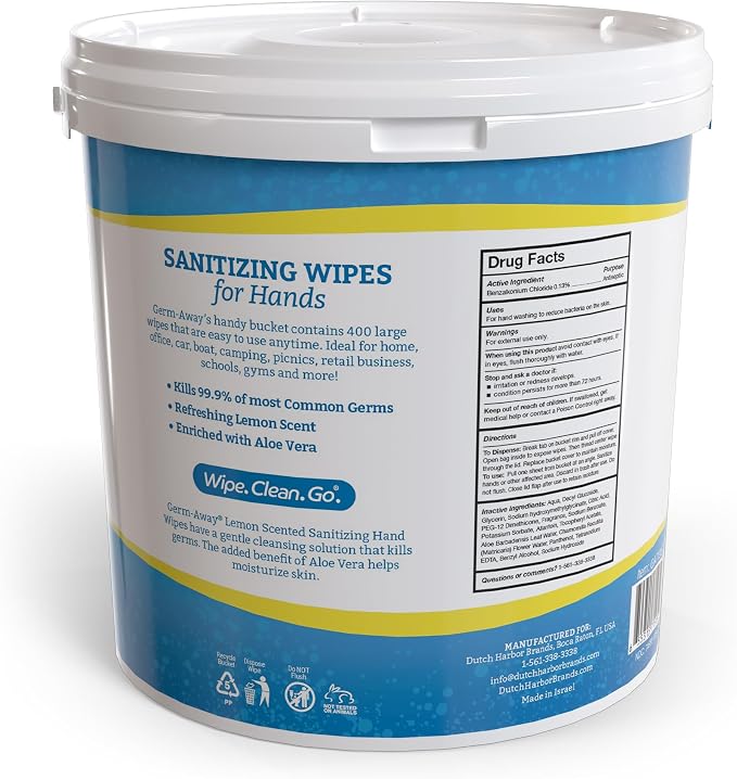 Hand Sanitizer - 400 Antibacterial Hand Wipes, Bulk Size with Lemon Scent in Reusable Dispensing Bucket, 400 Count (Pack of 1)